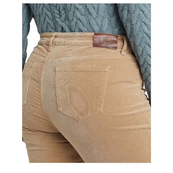 LAUREN RALPH LAUREN Stretch Corduroy Mid-Rise Straight Pants in Light Truffle - Picture 3 of 3